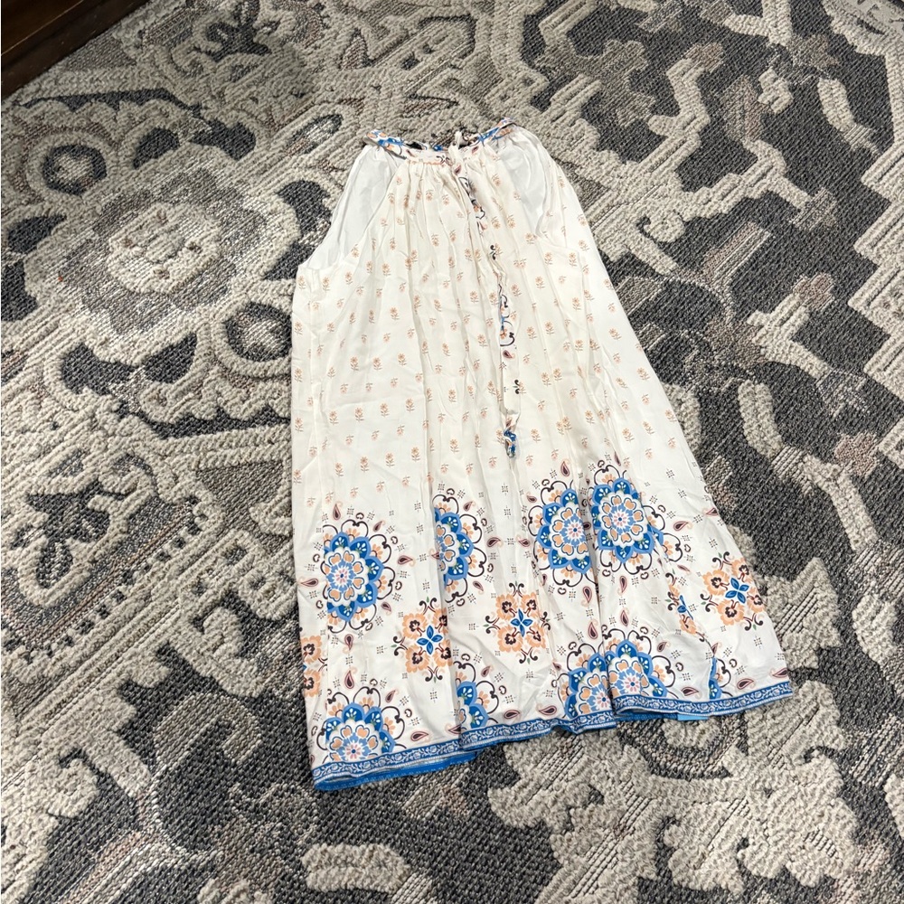 Cupshe Cream and Blue Floral Maxi Skirt